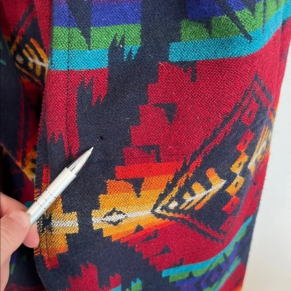 Pendleton Long Wool Jacket Shawl Collar Robe in Chief Joseph Aztec Design - Picture 12 of 16